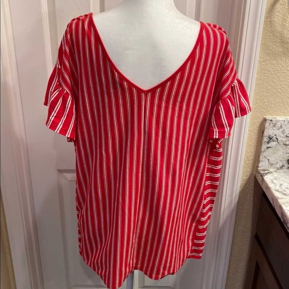 New Red Ruffle Sleeve Top - Picture 4 of 7
